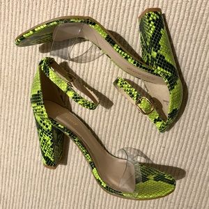 snakeskin clear strap heel